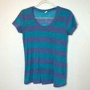 KIRRA Wide Striped Blue Scoopneck Tee - Vintage Feel - Size L